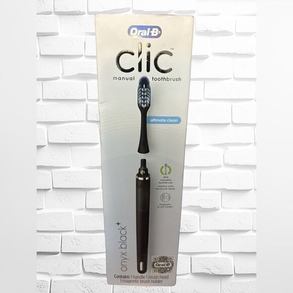 Oral B Clic Manual Toothbrush • Onyx Black Magnetic Toothbrush Holder • NIB - Picture 1 of 13